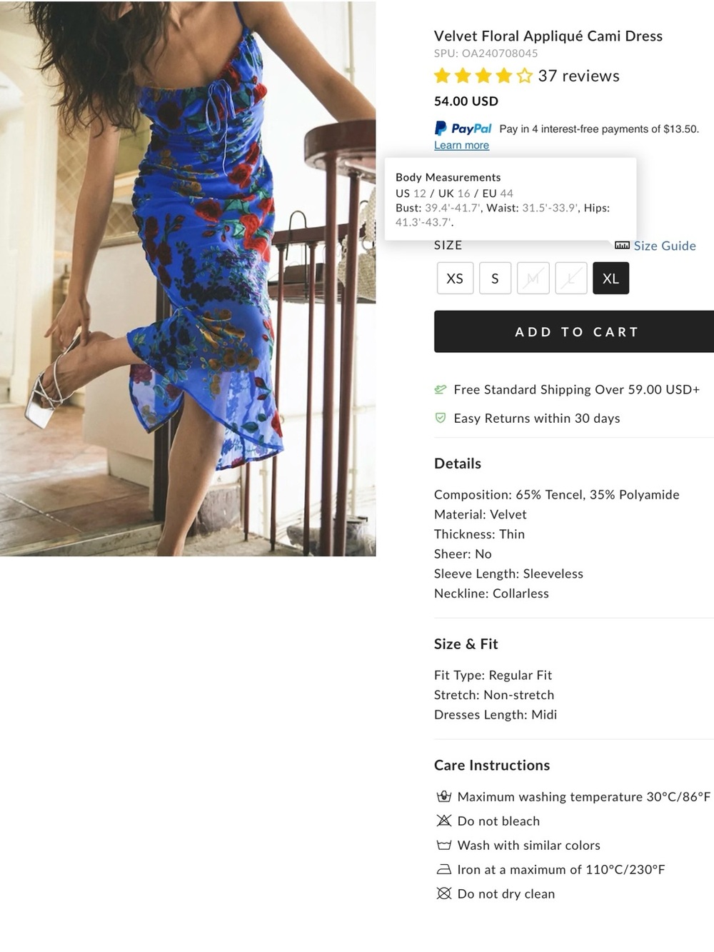 Velvet Floral Appliqué Cami Dress - Medium - Picture 7 of 8